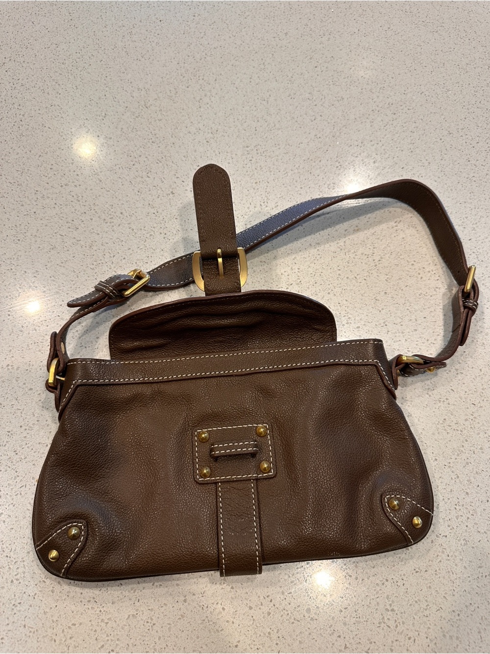 DOONEY & BOURKE BROWN PEBBLE LEATHER MEDIUM SLIM FLAP PURSE HANDBAG - Picture 4 of 6